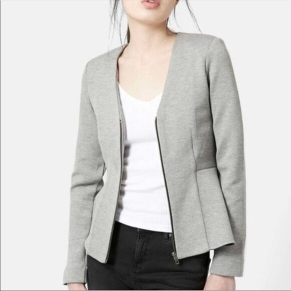TopShop Peplum V Neck Zip Front Jacket Heather Gray US 10 EUC Long Sleeve Blazer - Picture 7 of 16